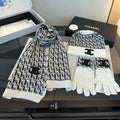 Chanel Logo Knit Hat, Scarf & Gloves Set — front