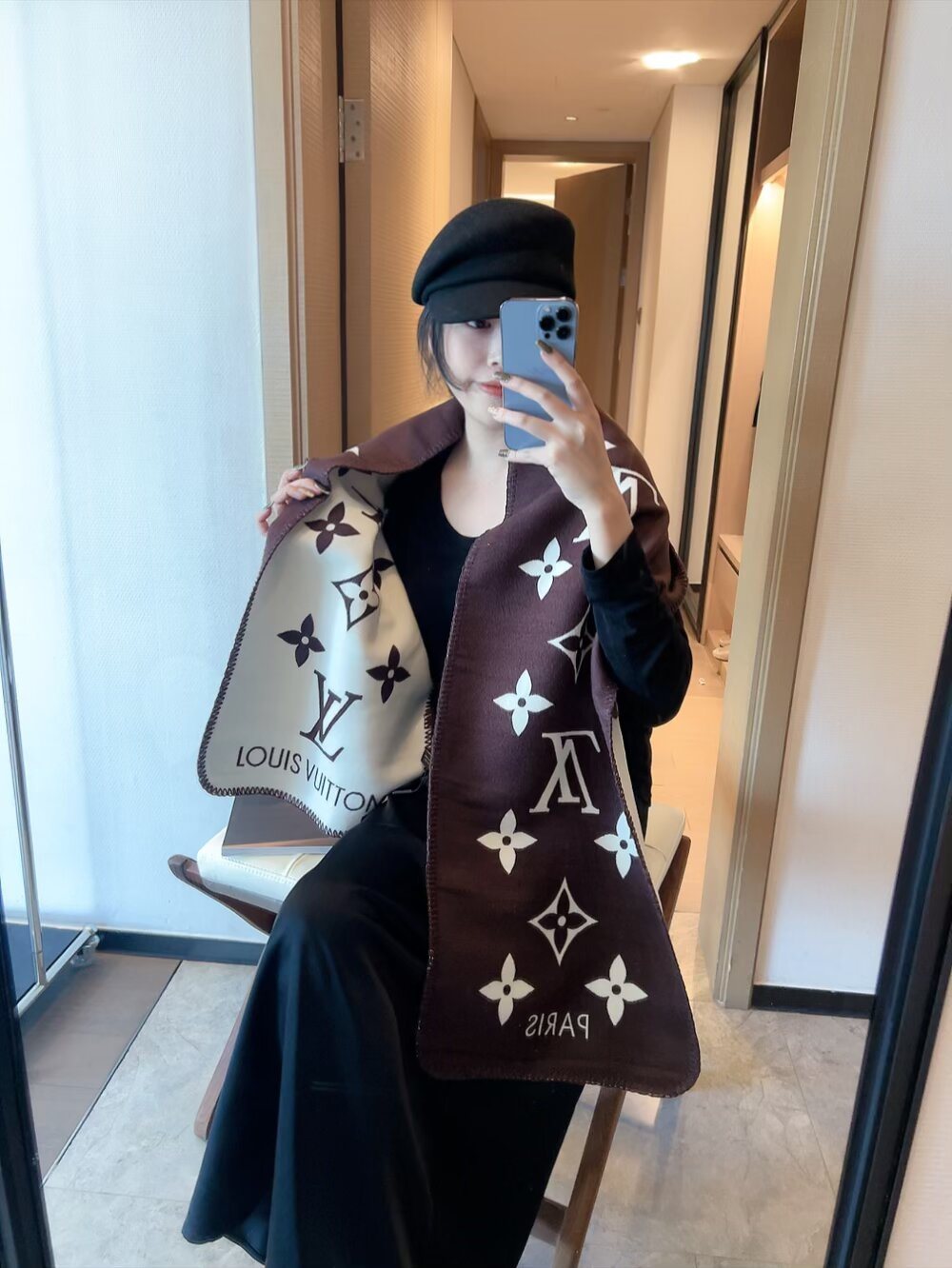 Louis Vuitton Reversible Monogram Scarf — model