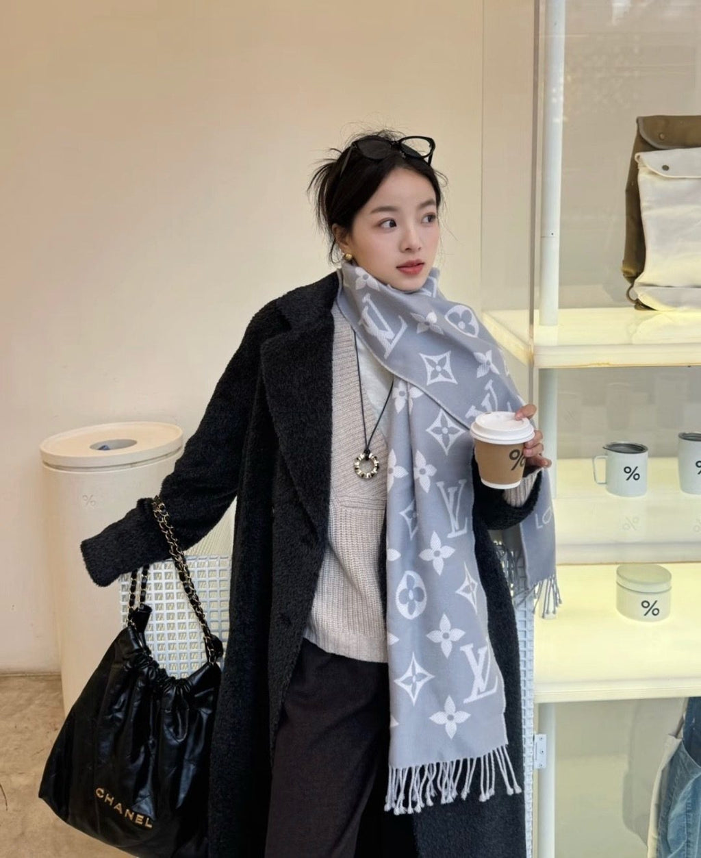 Louis Vuitton Monogram Fringe Scarf — model