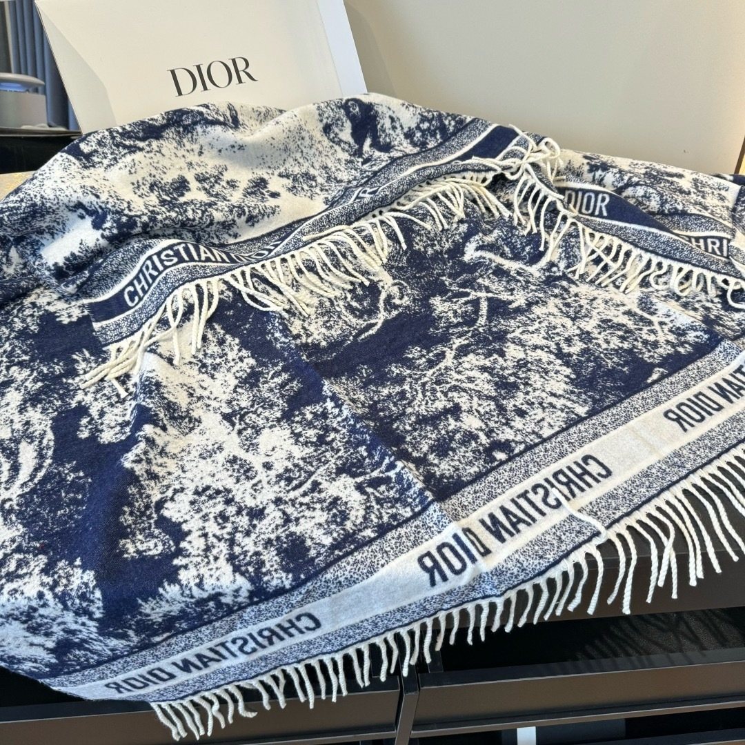 Dior Fringed Toile Square Scarf — detail
