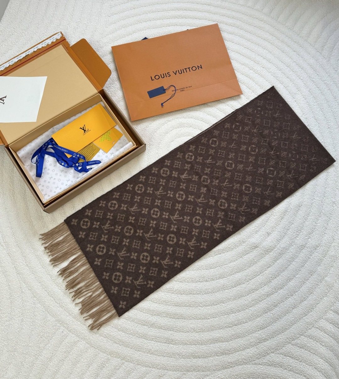 Louis Vuitton Monogram Fringed Scarf — front