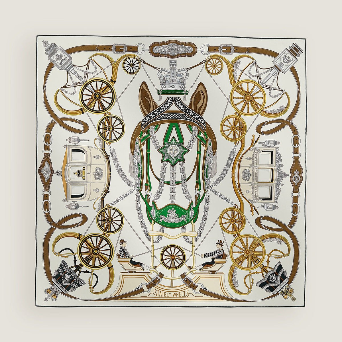 Hermès Carriage and Wheel Silk Scarf — front